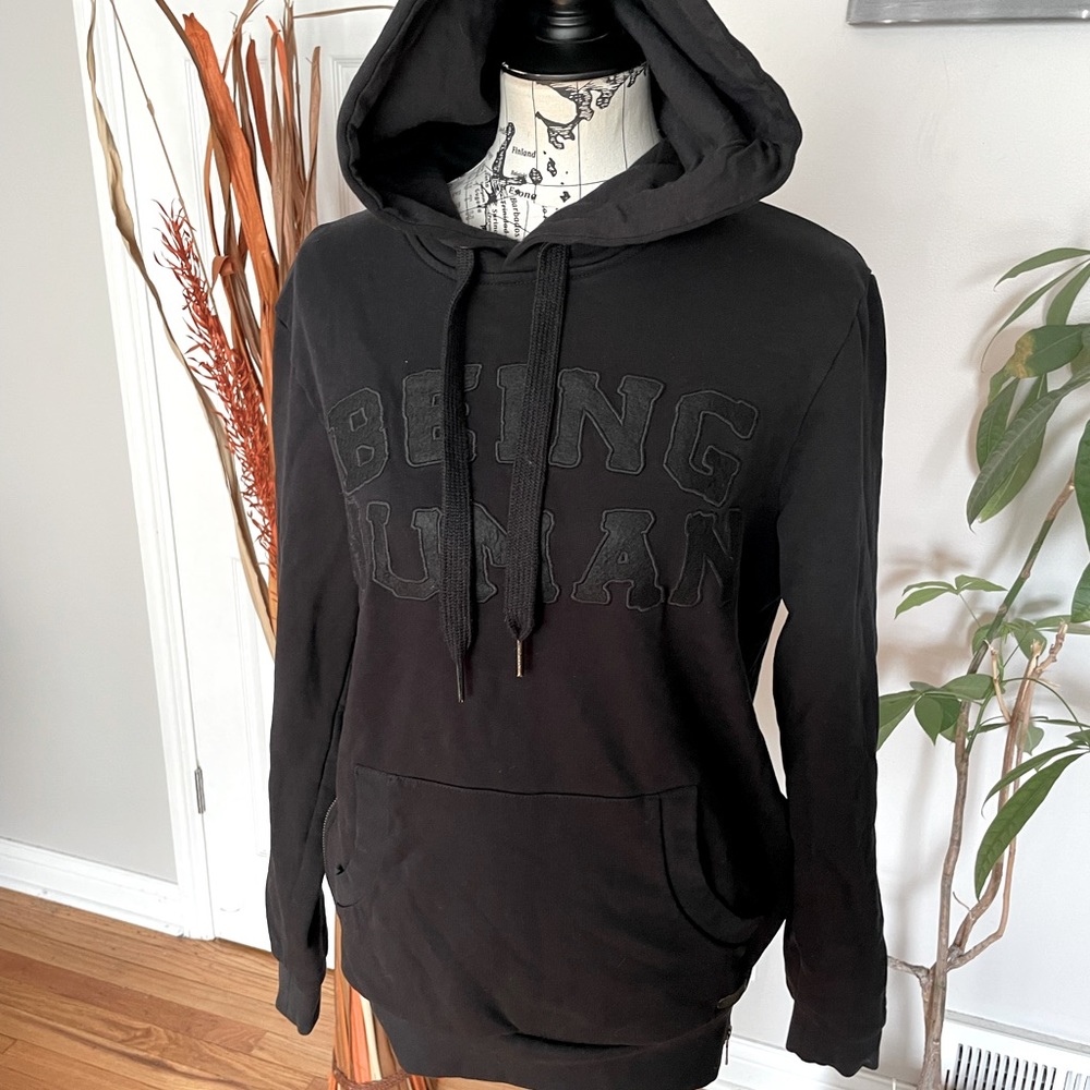 Being Human Street Wear Clothing Love Care Mock Hoodie tie goth unisex S cotton